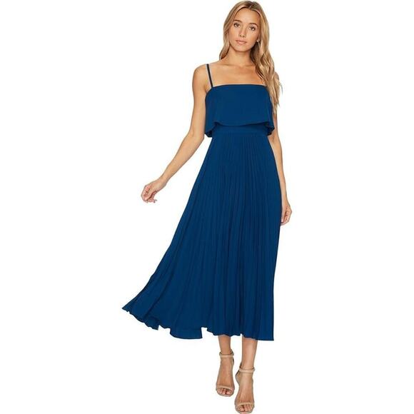 Jill Jill Stuart Dress Pleated Popover Sleeveless Square Neck Maxi Gown Blue 2 - Picture 2 of 10